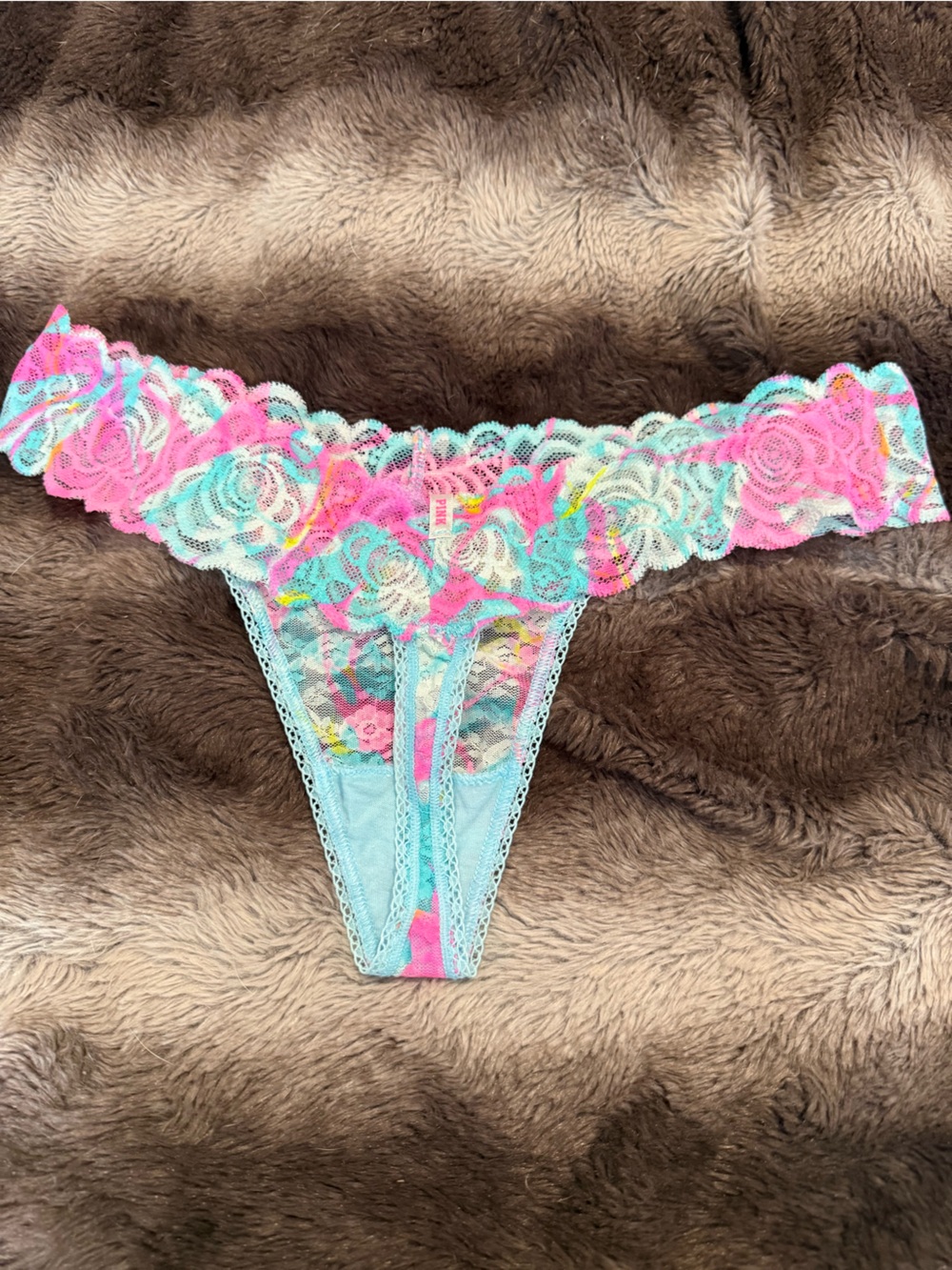 PINK Victoria's Secret Lace Women’s Panties in Pink & Aqua Floral - Picture 2 of 3